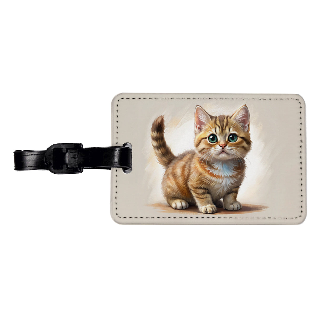 Munchkin Cat Illustration Travel Faux Leather Luggage Tag