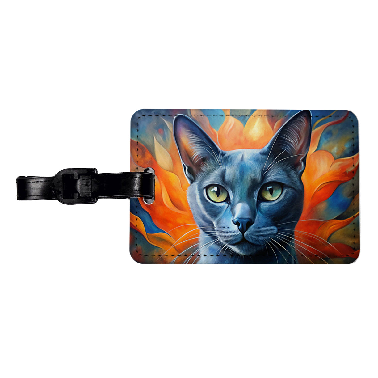 Russian Blue Cat Abstract Art Travel Faux Leather Luggage Tag