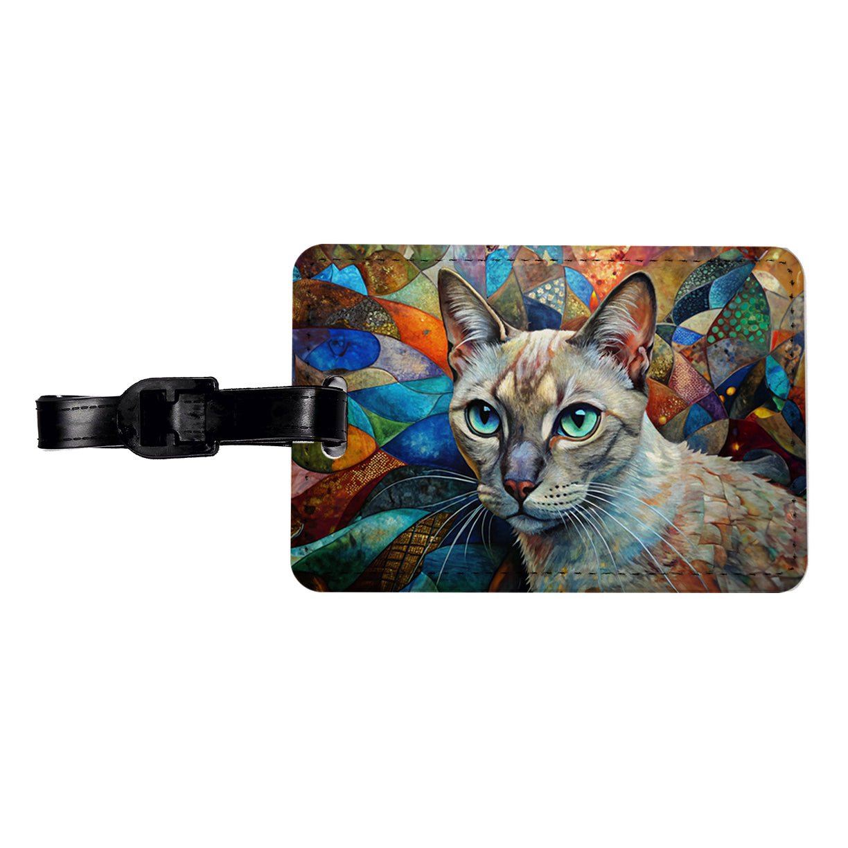 Tonkinese Cat Abstract Art Travel Faux Leather Luggage Tag