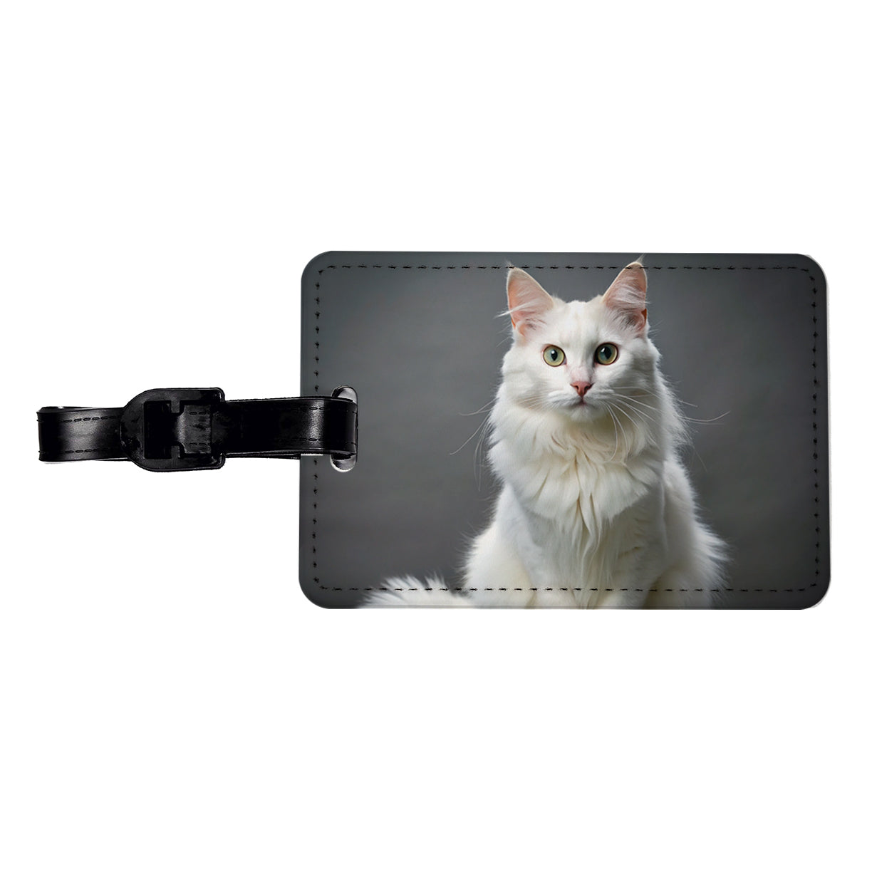 Turkish Angora Cat Photo Travel Faux Leather Luggage Tag