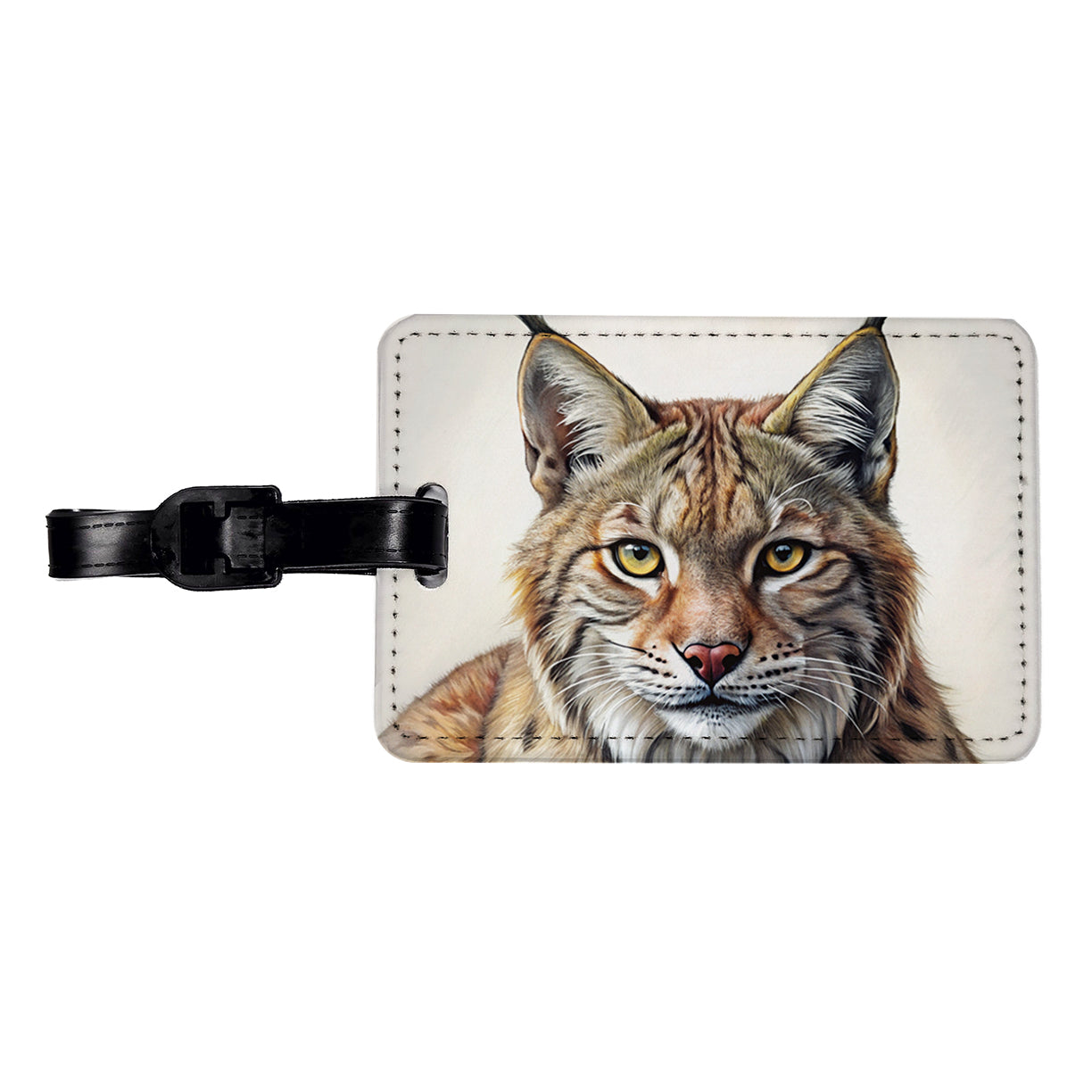 Bobcat Face Illustration Travel Faux Leather Luggage Tag