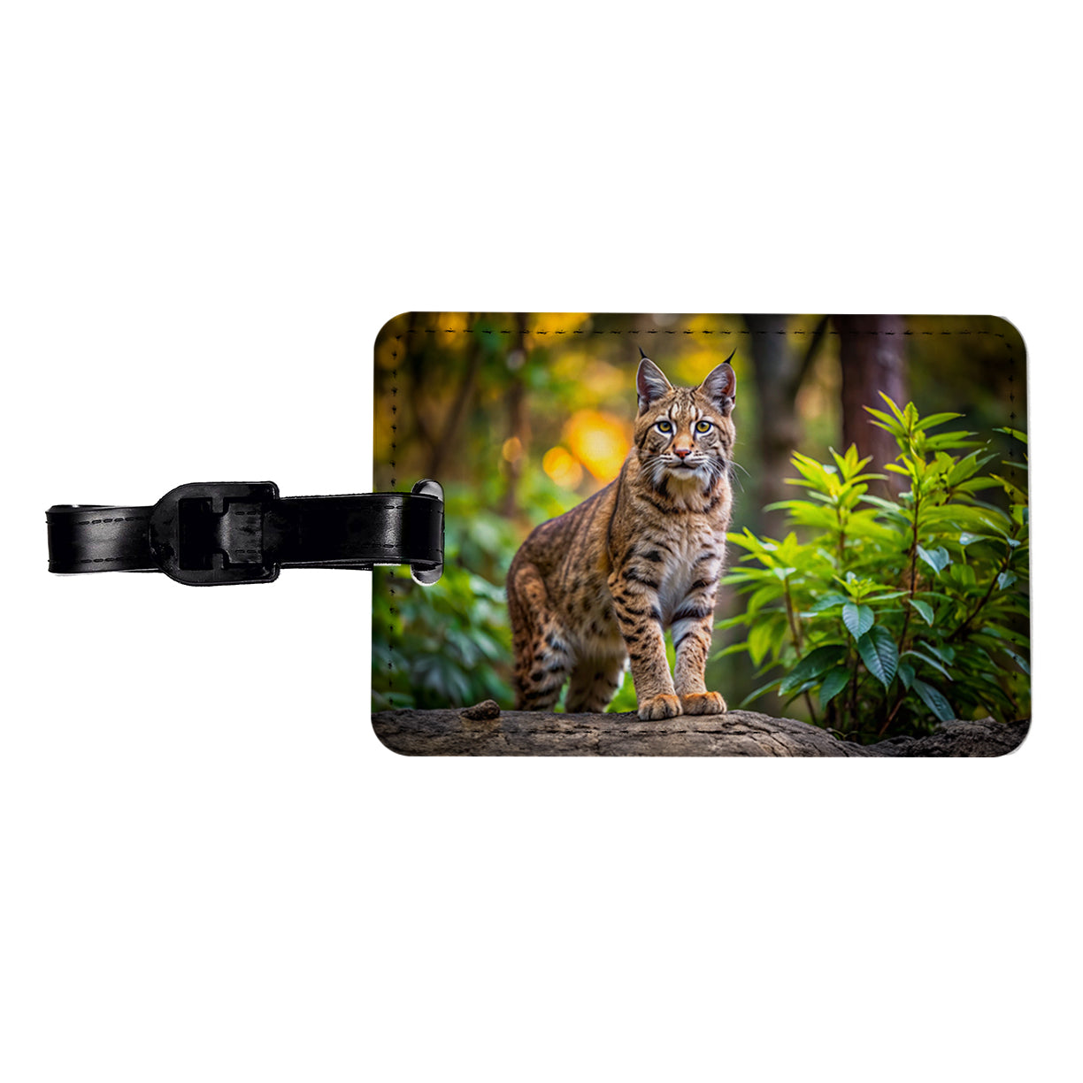 Bobcat In The Forest Travel Faux Leather Luggage Tag