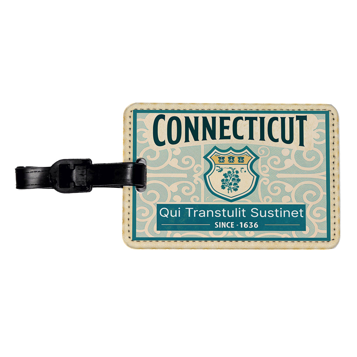 Connecticut CT Qui Transtulit Sustinet State Motto Travel Vacation Stamp Travel Faux Leather Luggage Tag
