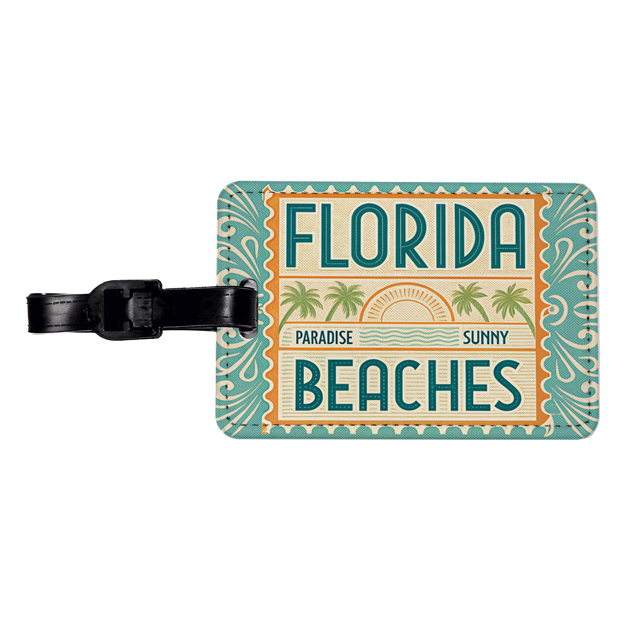 Florida FL Paradise Sunny Beaches State Travel Vacation Stamp Travel Faux Leather Luggage Tag