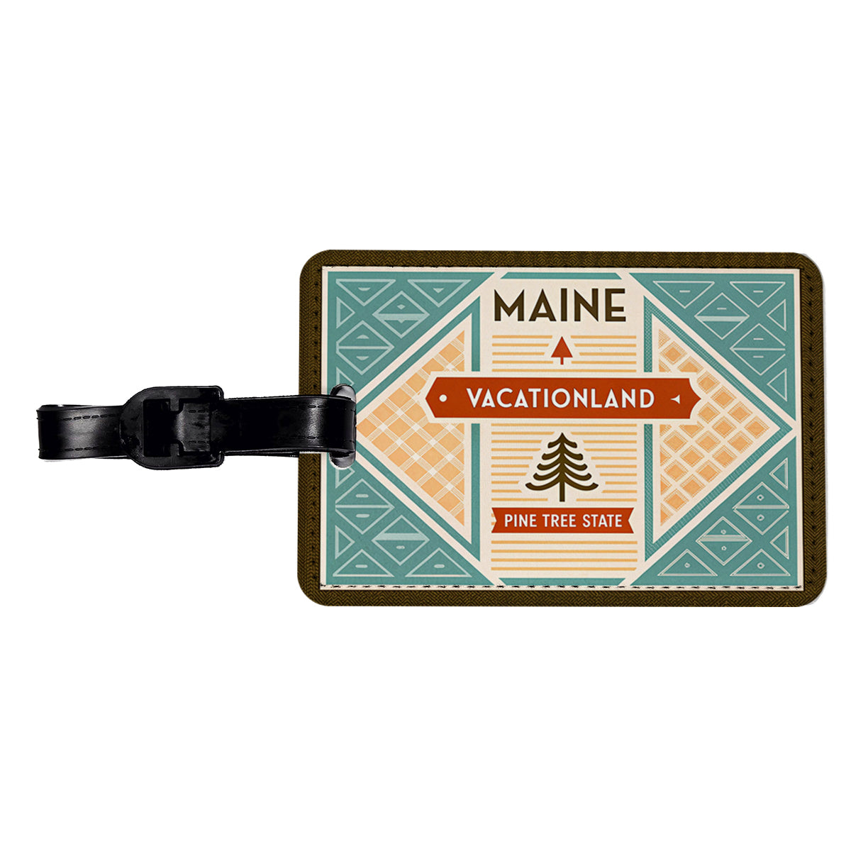 Maine ME Vacationland Pine Tree State Travel Vacation Stamp Travel Faux Leather Luggage Tag