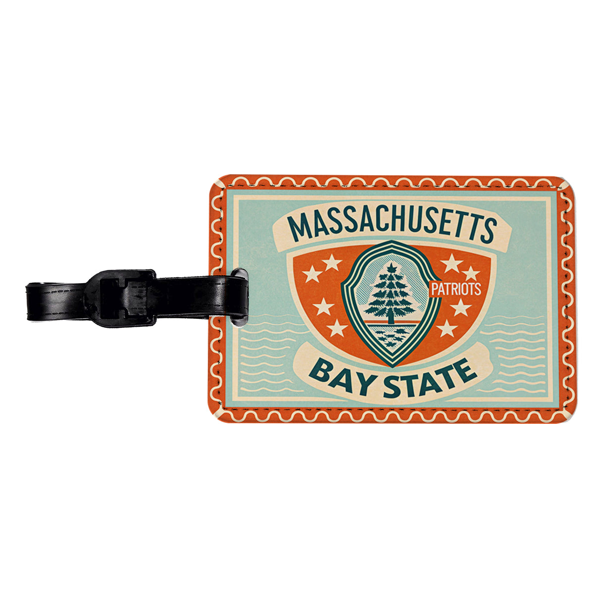 Massachusetts MA Bay State Travel Vacation Stamp Travel Faux Leather Luggage Tag