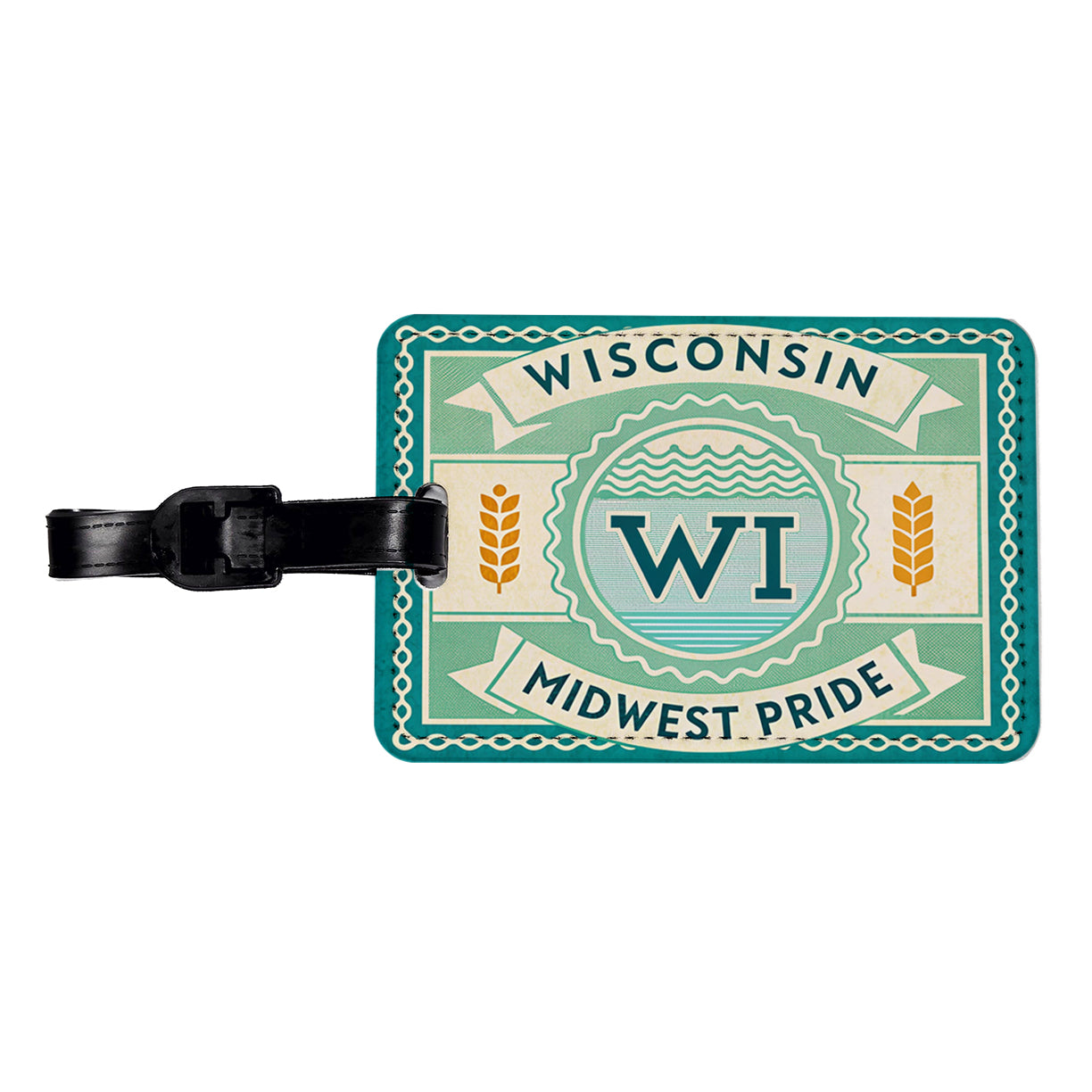 Wisconsin WI Midwest Pride State Travel Vacation Stamp Travel Faux Leather Luggage Tag