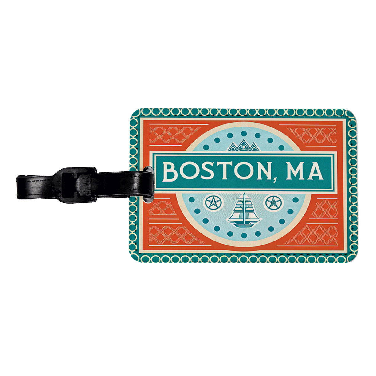 Boston MA Massachusetts Travel Vacation Stamp Travel Faux Leather Luggage Tag