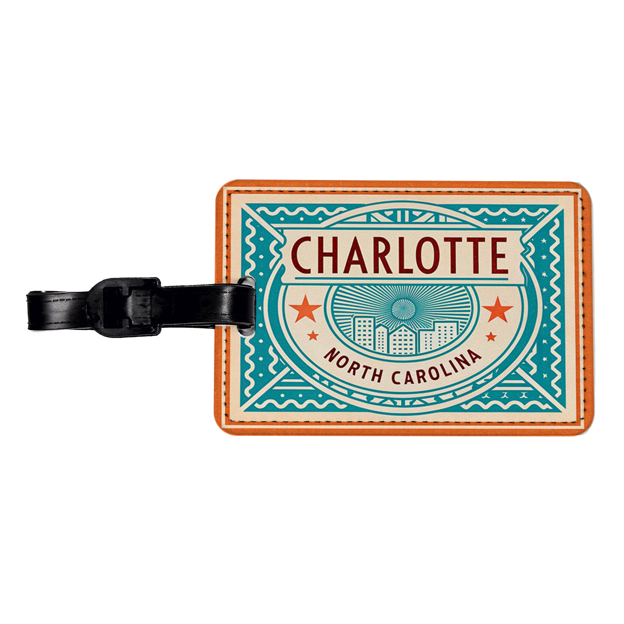 Charlotte NC North Carolina Travel Vacation Stamp Travel Faux Leather Luggage Tag