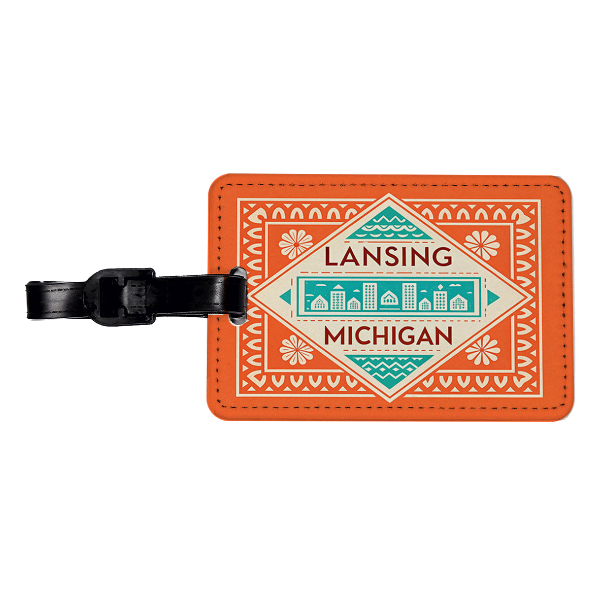 Lansing MI Michigan Travel Vacation Stamp Travel Faux Leather Luggage Tag