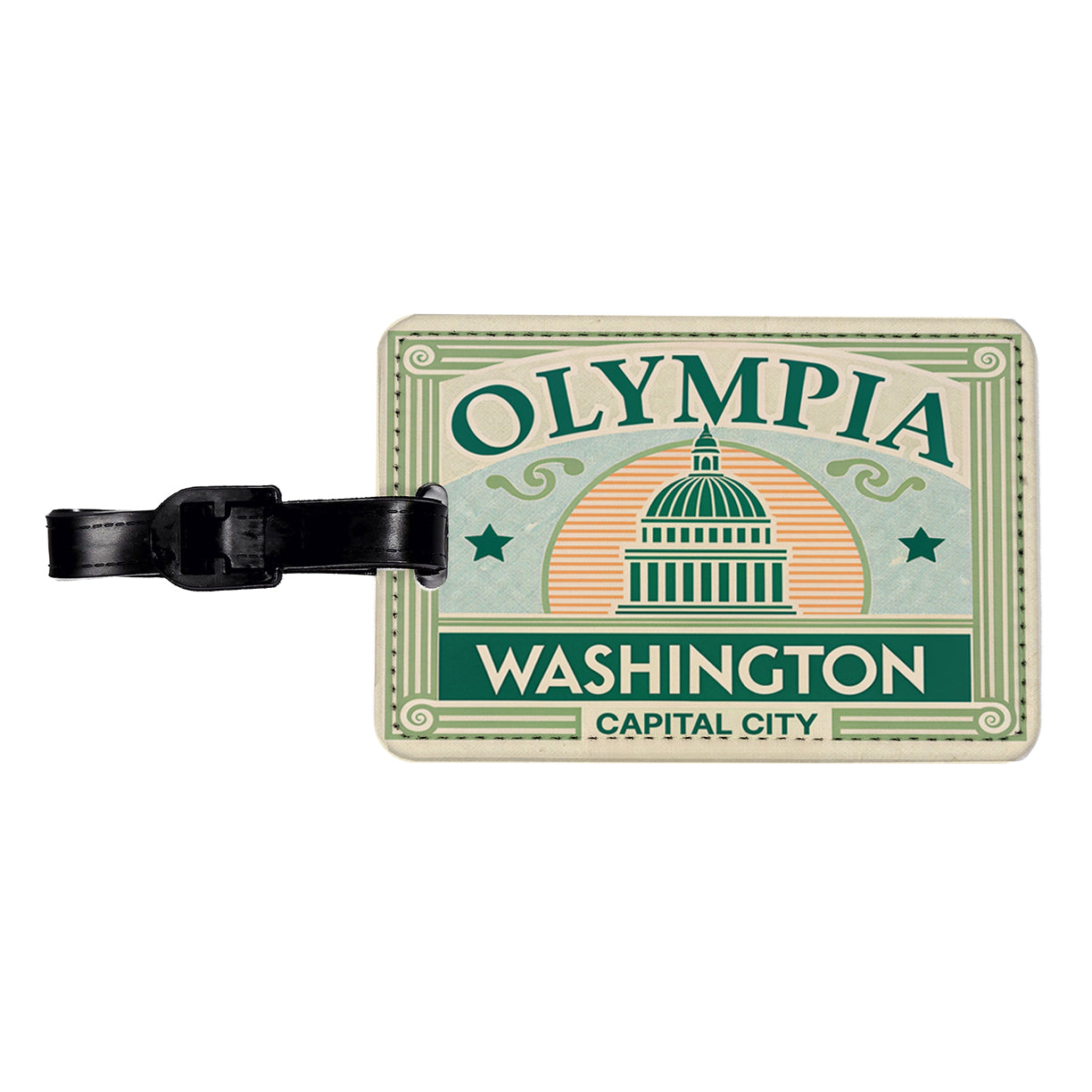 Olympia WA Washington Travel Vacation Stamp Travel Faux Leather Luggage Tag