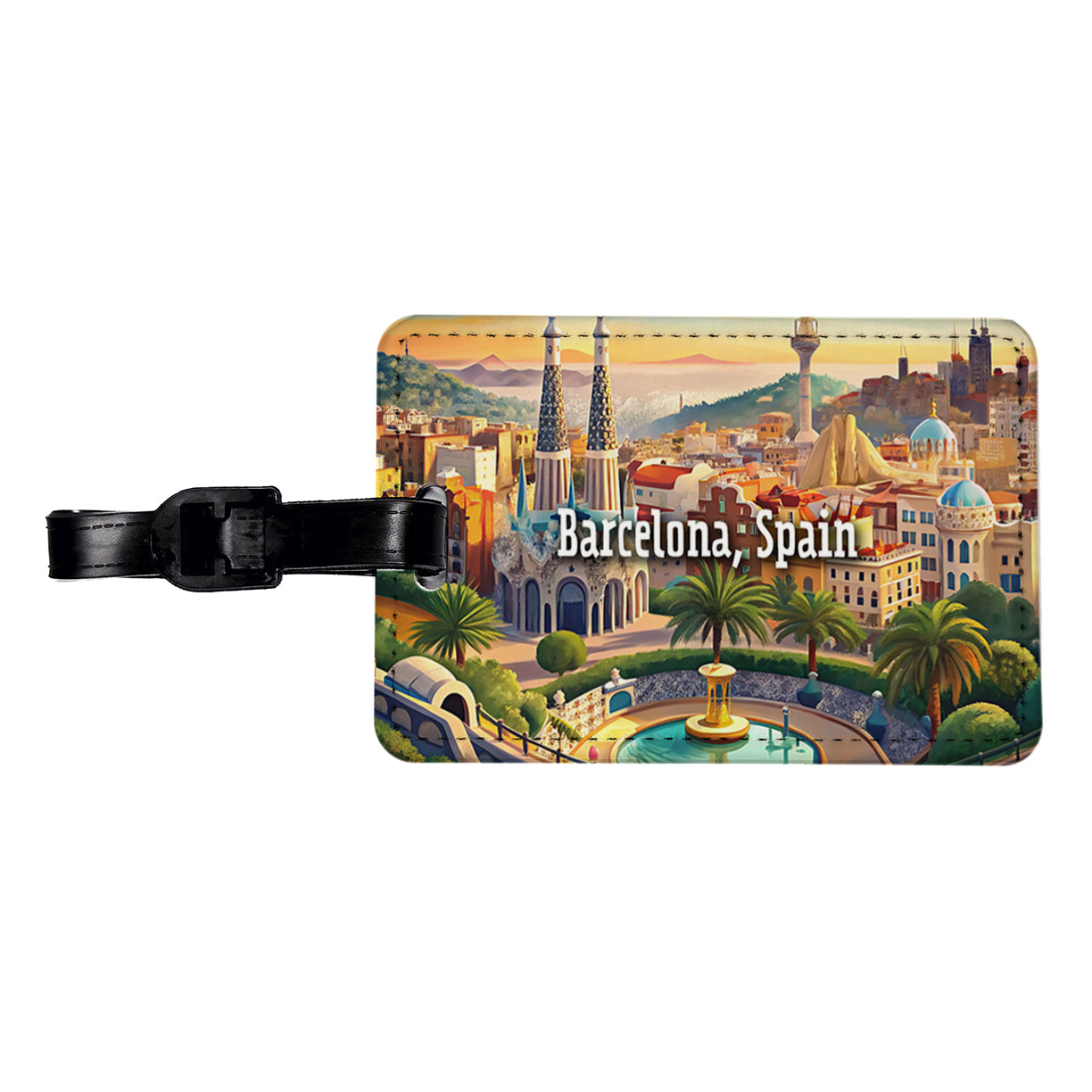Barcelona, Spain Travel City Country Stamp Travel Faux Leather Luggage Tag
