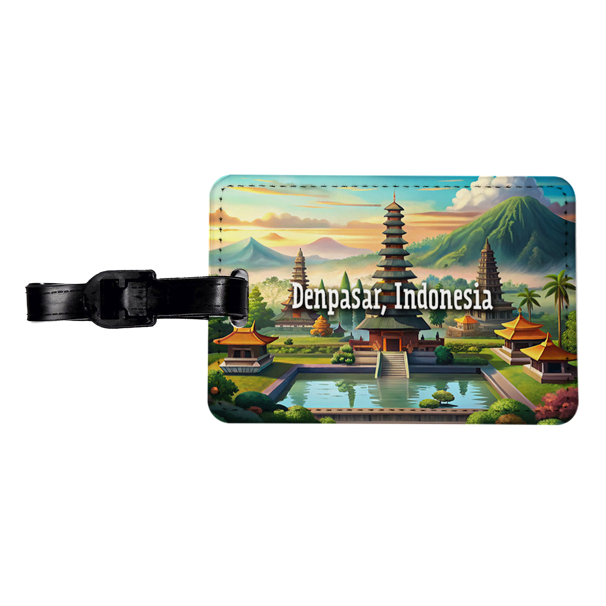Denpasar, Indonesia Travel City Country Stamp Travel Faux Leather Luggage Tag