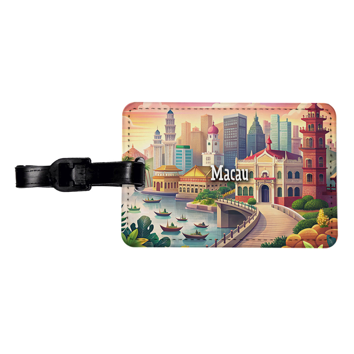 Macau Travel City Country Stamp Travel Faux Leather Luggage Tag