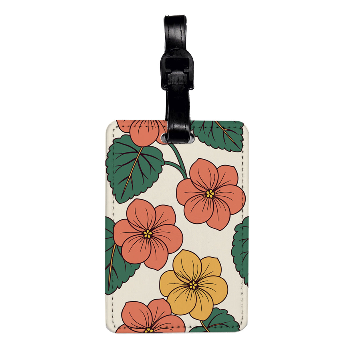 Begonia Flowers Pink Yellow Drawing Travel Faux Leather Luggage Tag