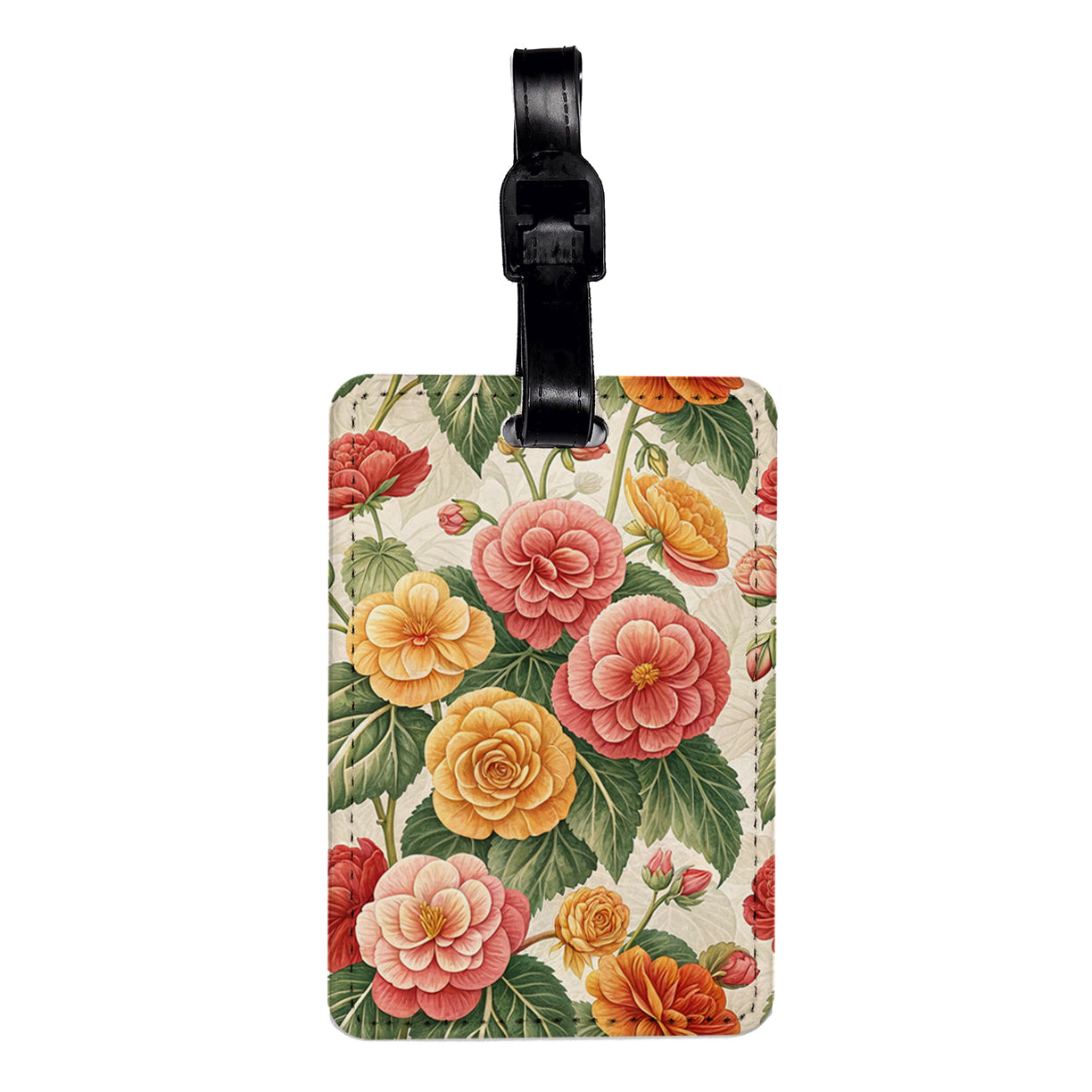 Begonia Flowers Pink Yellow Travel Faux Leather Luggage Tag