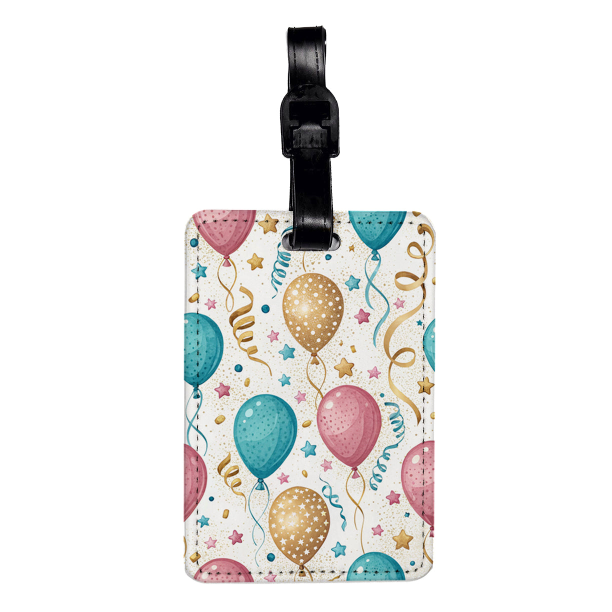 Birthday Balloons Background Pink Blue Gold Travel Faux Leather Luggage Tag