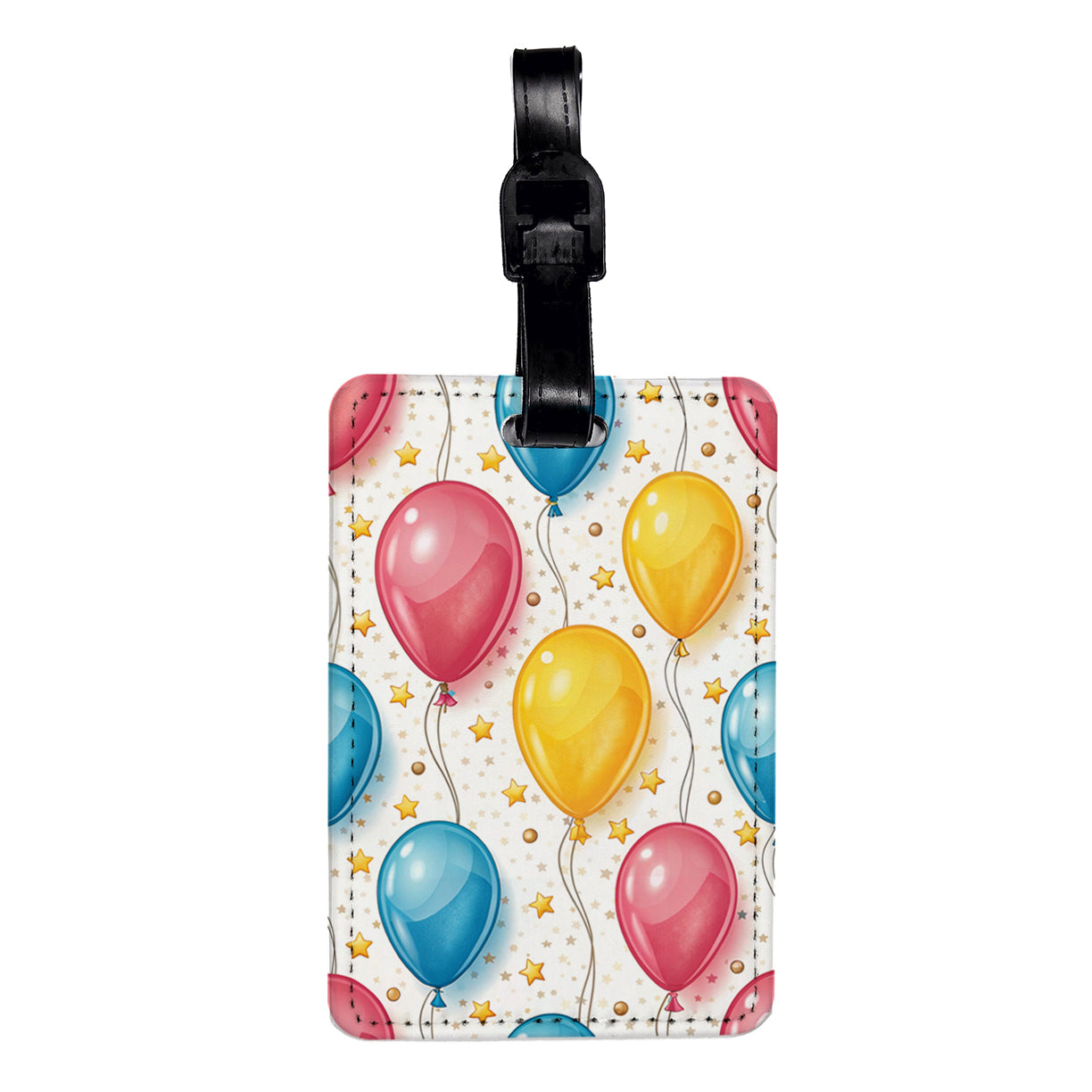 Birthday Balloons Blue Yellow Stars Travel Faux Leather Luggage Tag