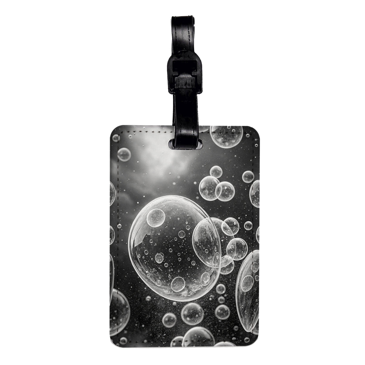 Black White Bubbles Travel Faux Leather Luggage Tag