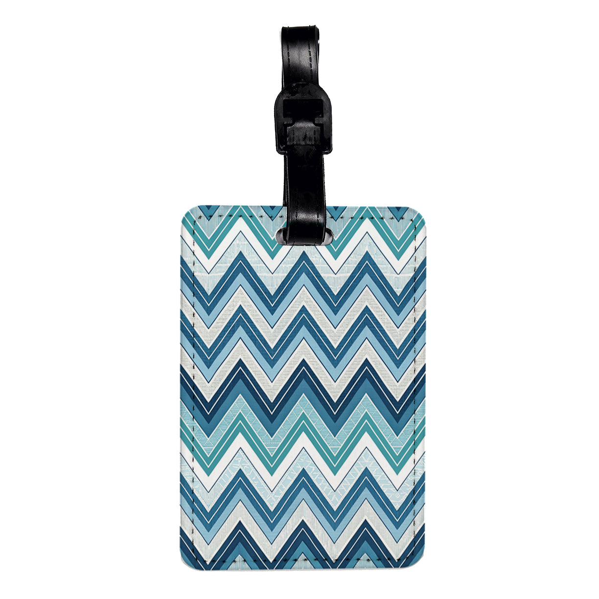 Blue Chevrons Travel Faux Leather Luggage Tag