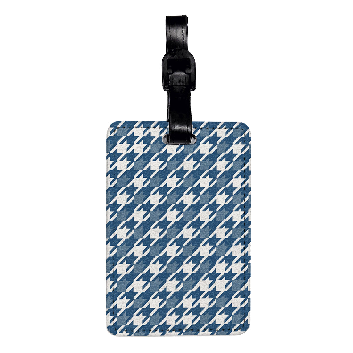 Blue White Houndstooth Background Travel Faux Leather Luggage Tag