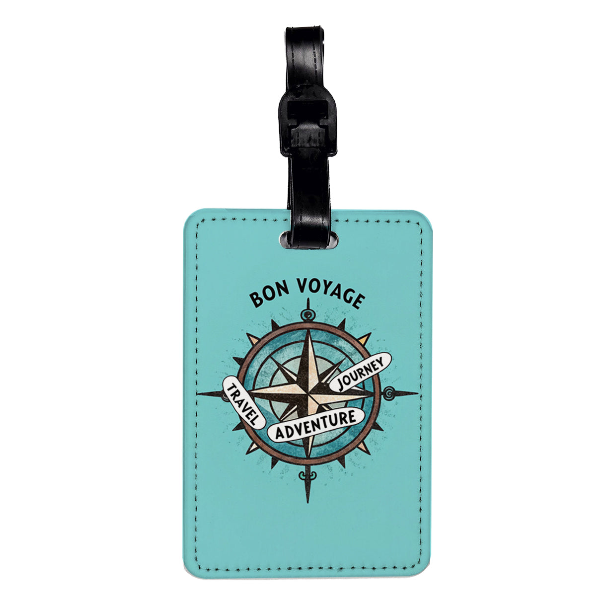 Bon Voyage Compass Vacation Adventure Journey Travel Faux Leather Luggage Tag