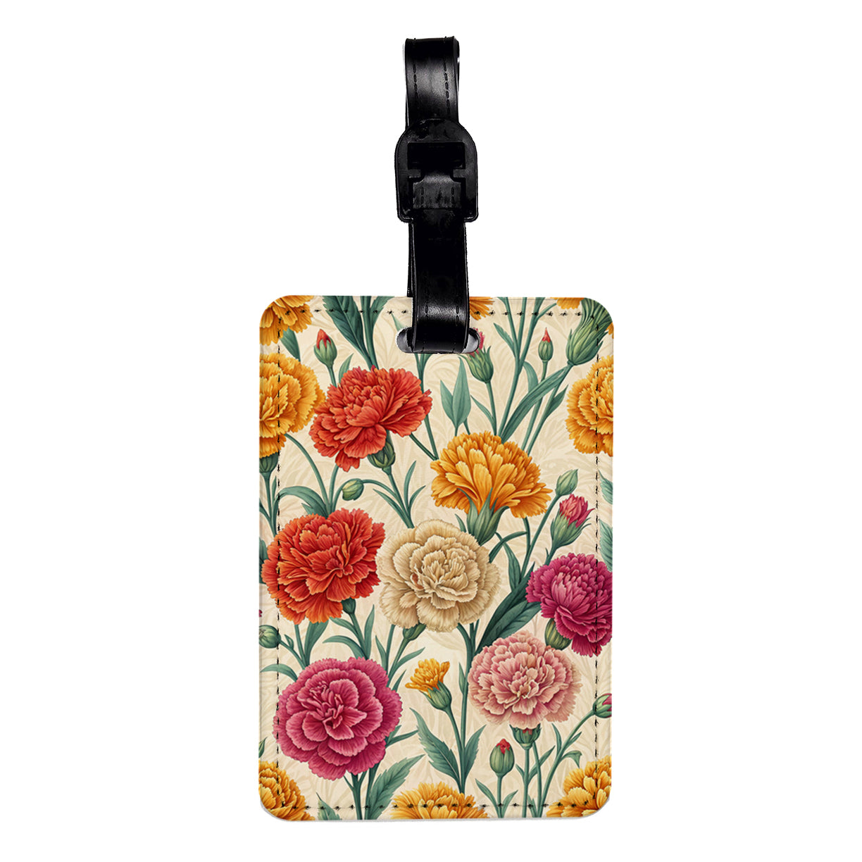 Carnation Orange Pink Red Flowers Travel Faux Leather Luggage Tag