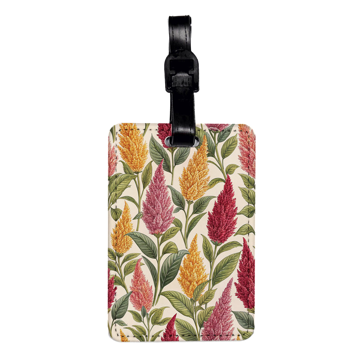 Celosia Flowers Pink Yellow Travel Faux Leather Luggage Tag