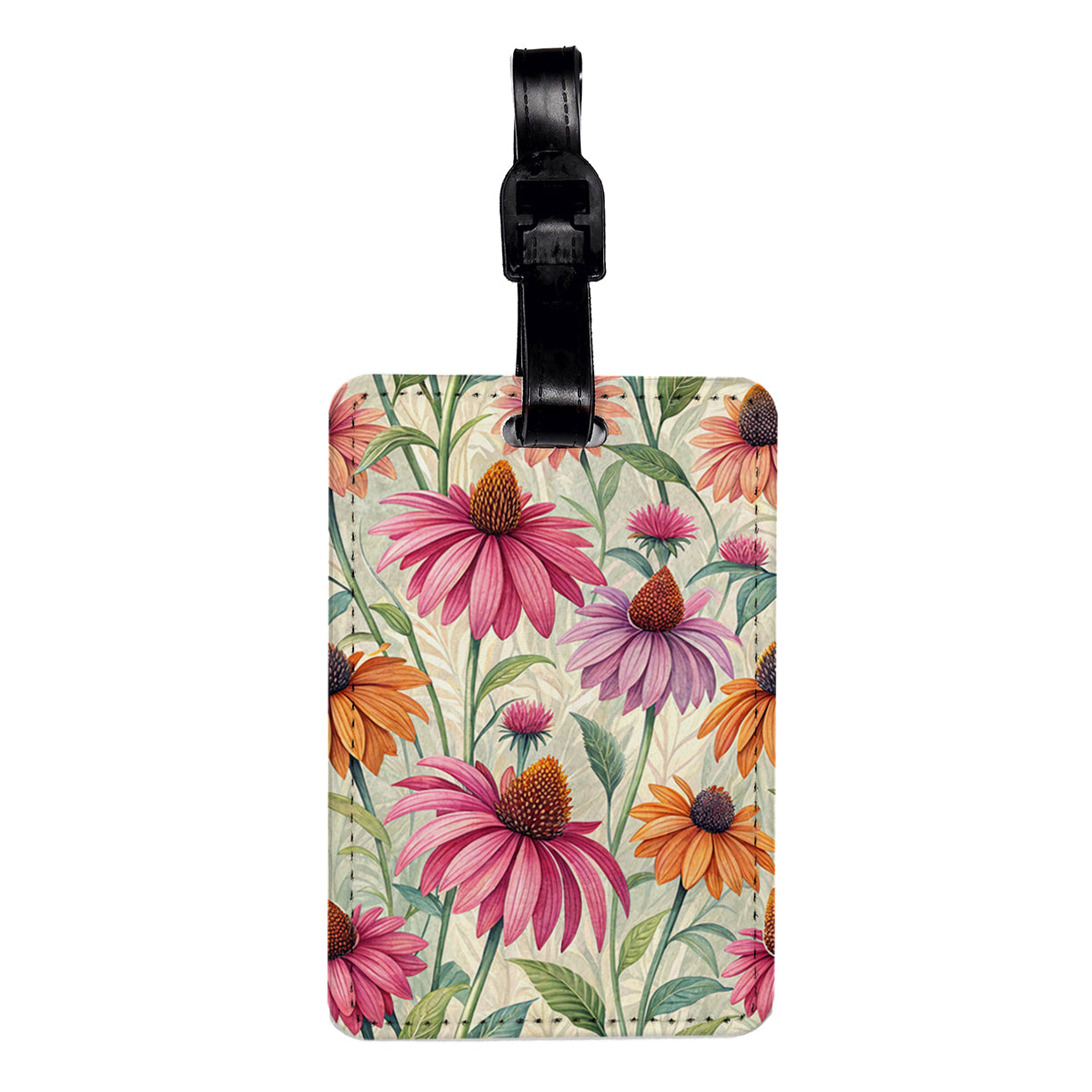 Coneflower Flowers Pink Orange Travel Faux Leather Luggage Tag