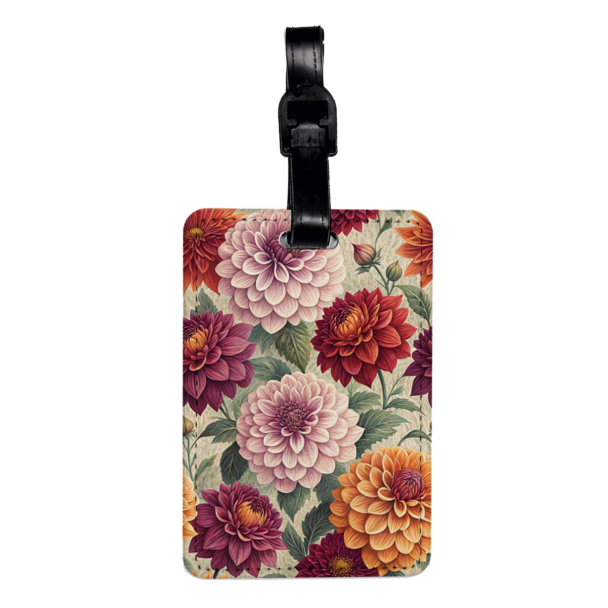 Dahlia Flowers Pinks Orange Travel Faux Leather Luggage Tag