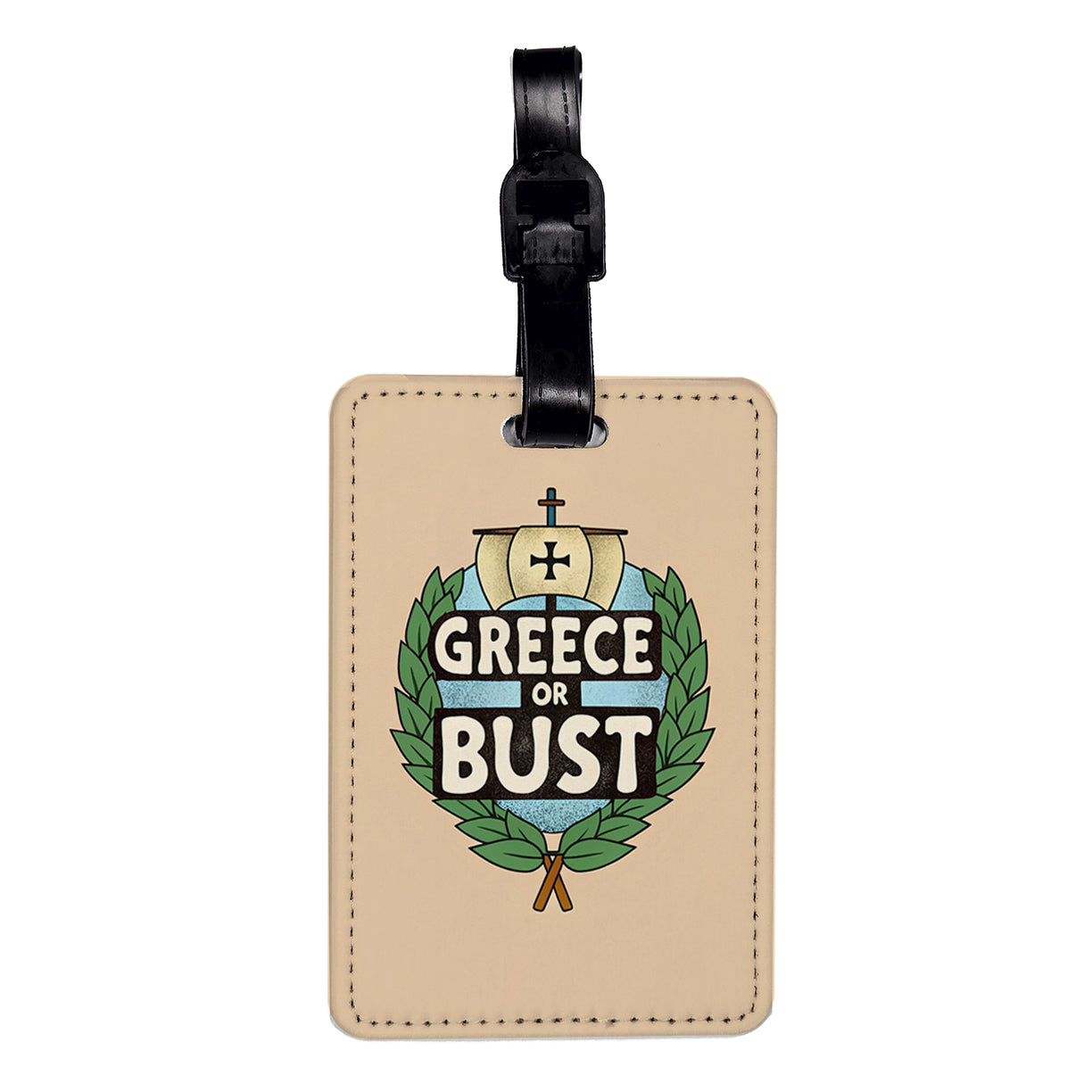 Greece Or Bust Vacation Travel Faux Leather Luggage Tag