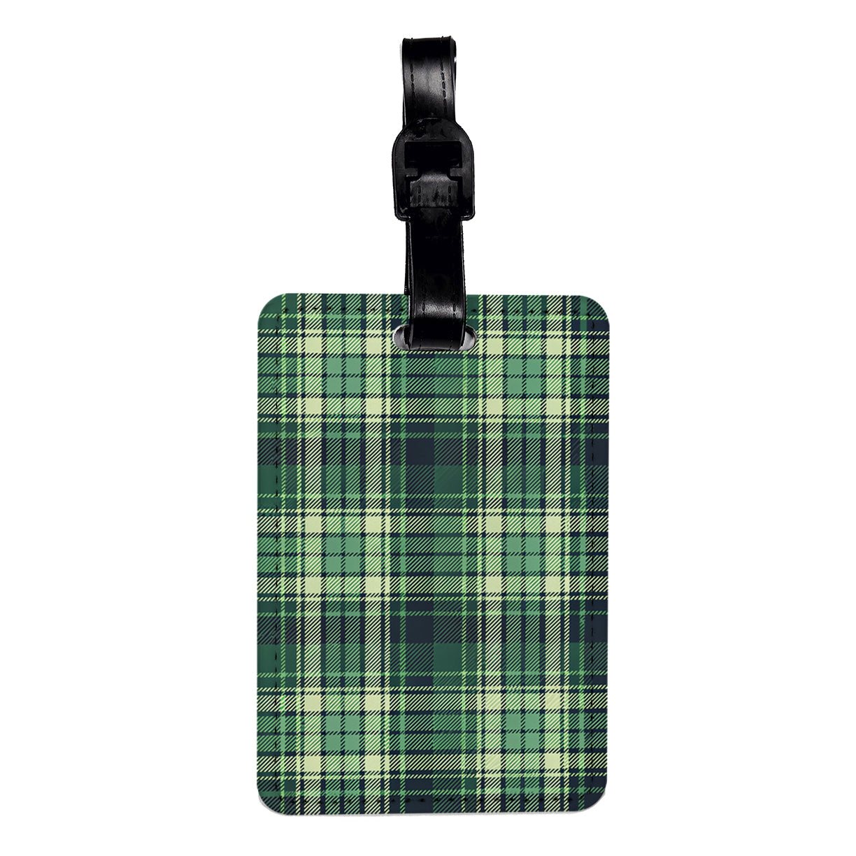 Green Small Plaid Background Travel Faux Leather Luggage Tag