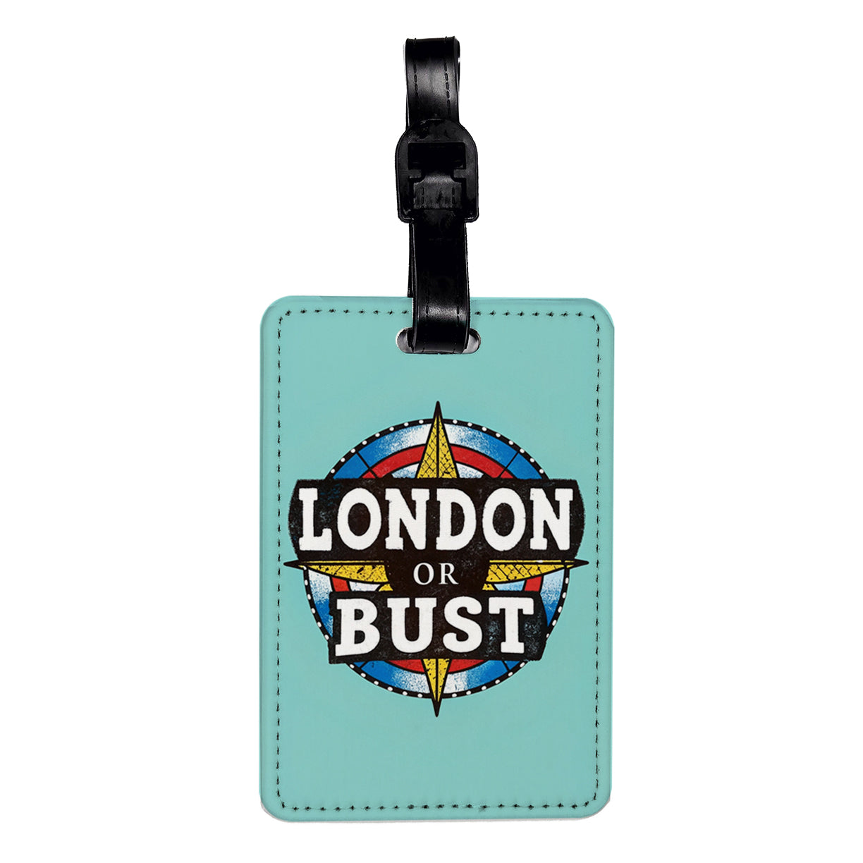 London Or Bust Background Travel Faux Leather Luggage Tag