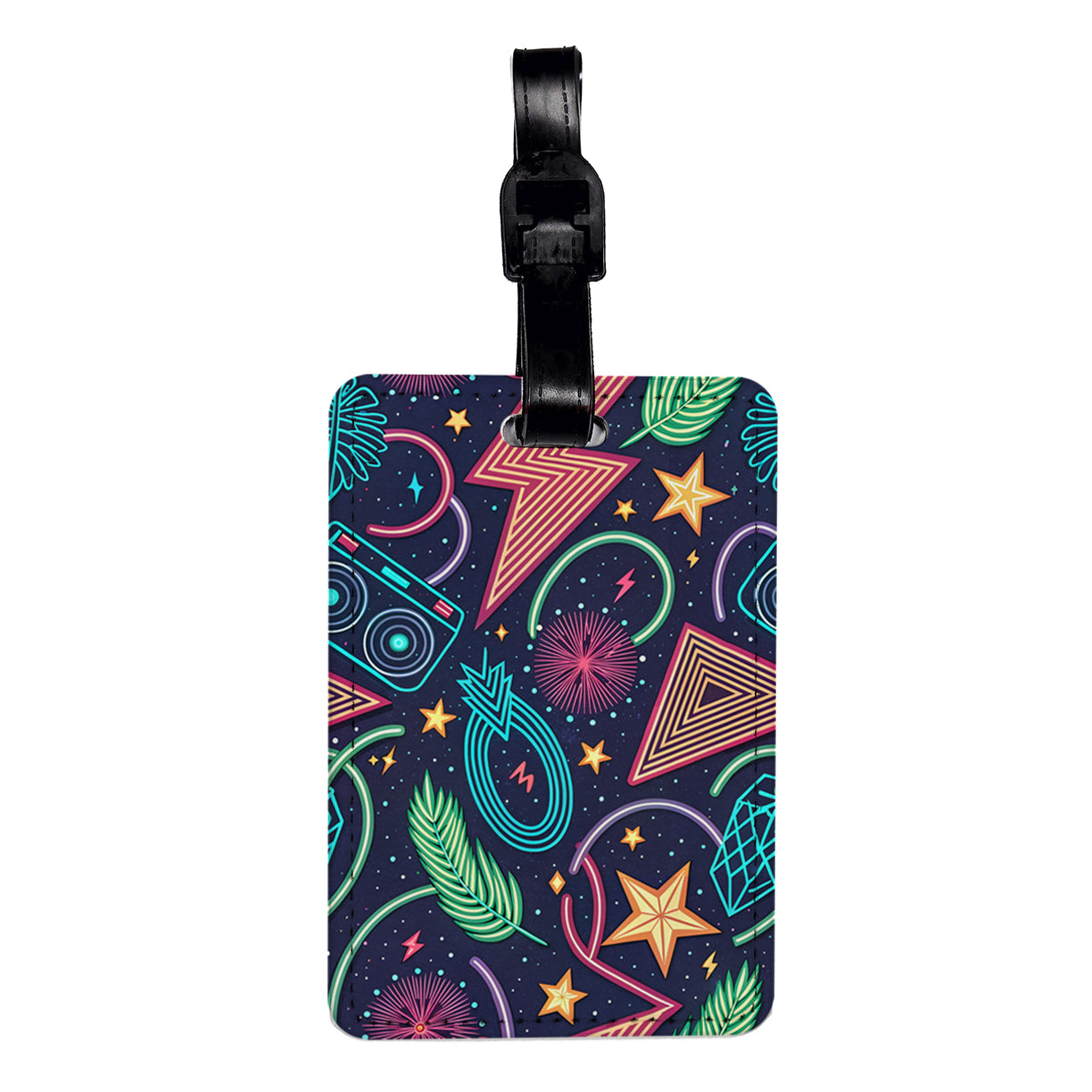 Neon 80s Design Travel Faux Leather Luggage Tag