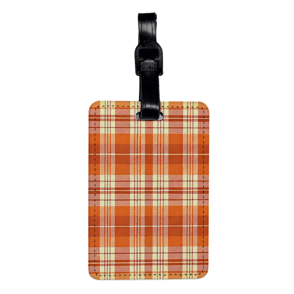 Orange Small Plaid Background Travel Faux Leather Luggage Tag