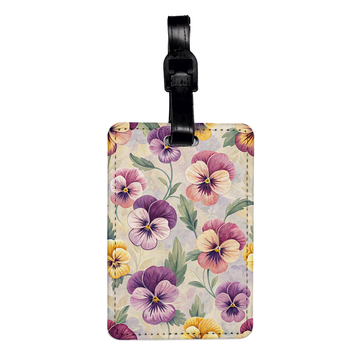 Pansy Flowers Purple Background Travel Faux Leather Luggage Tag