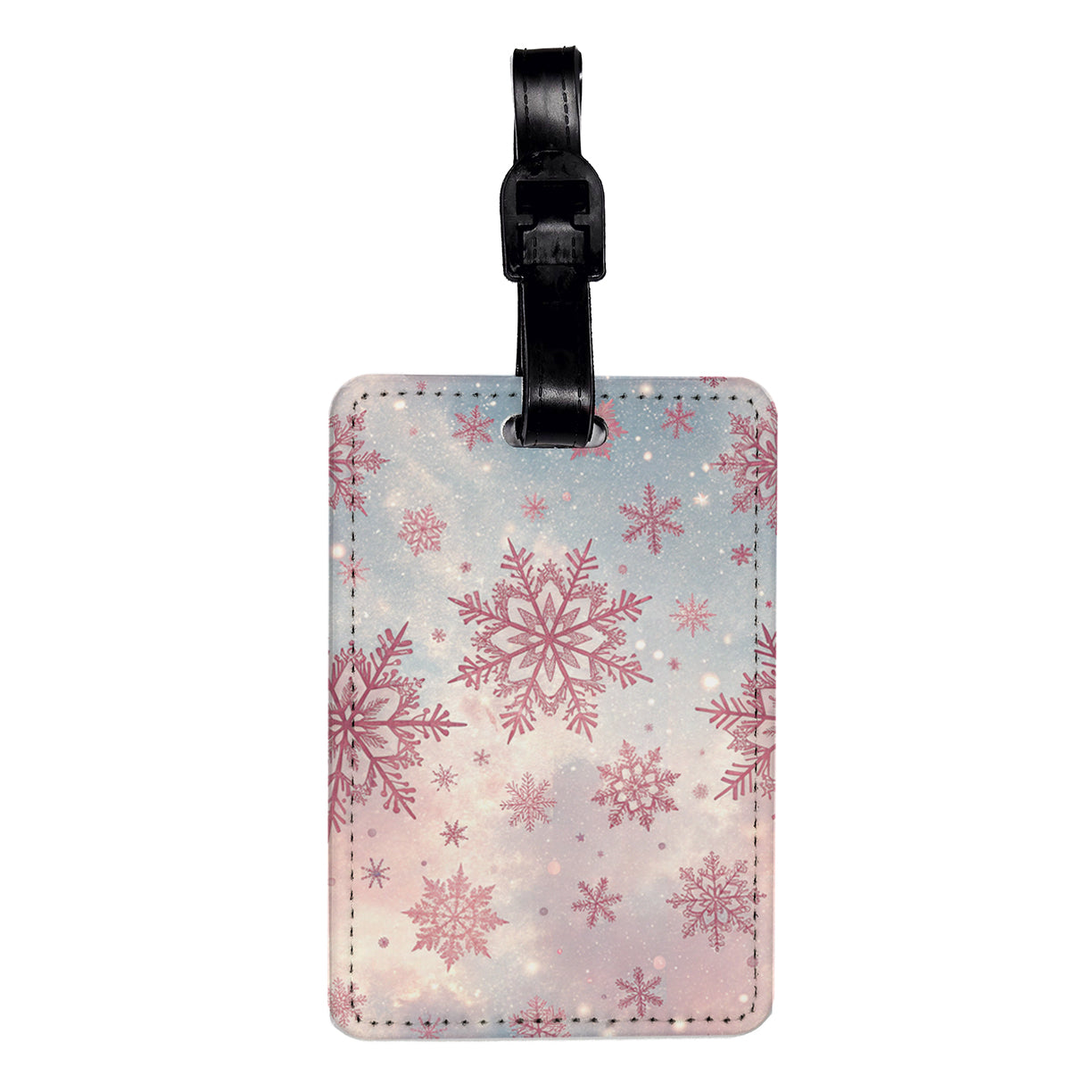 Pink Snowy Snowflakes Winter Travel Faux Leather Luggage Tag