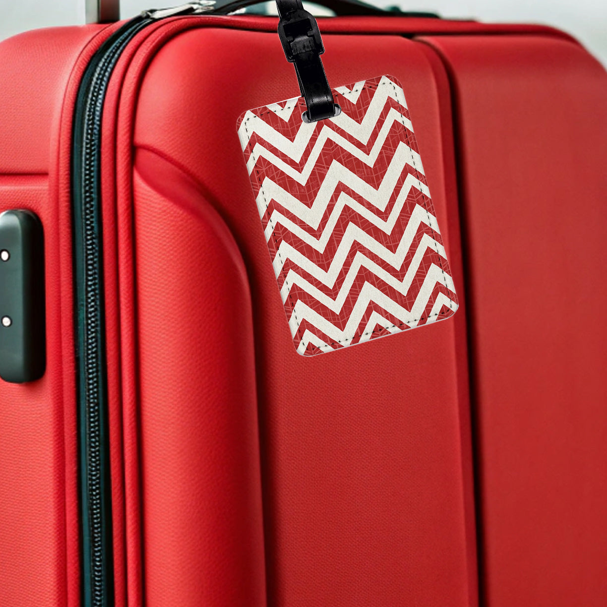 Red Chevrons Background Travel Faux Leather Luggage Tag