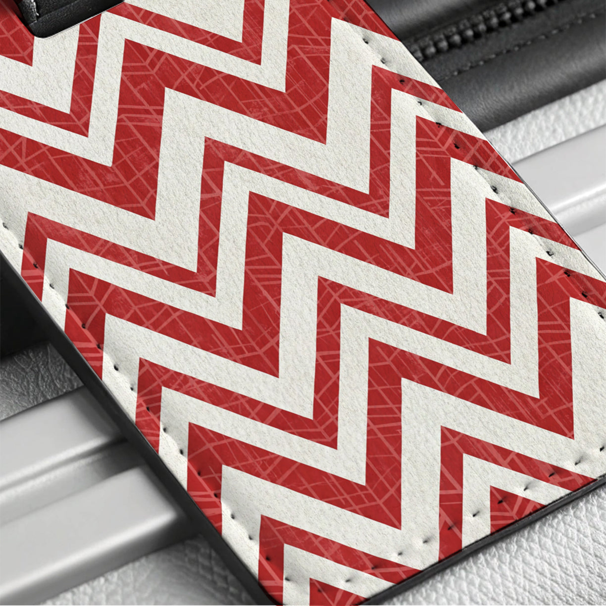 Red Chevrons Background Travel Faux Leather Luggage Tag