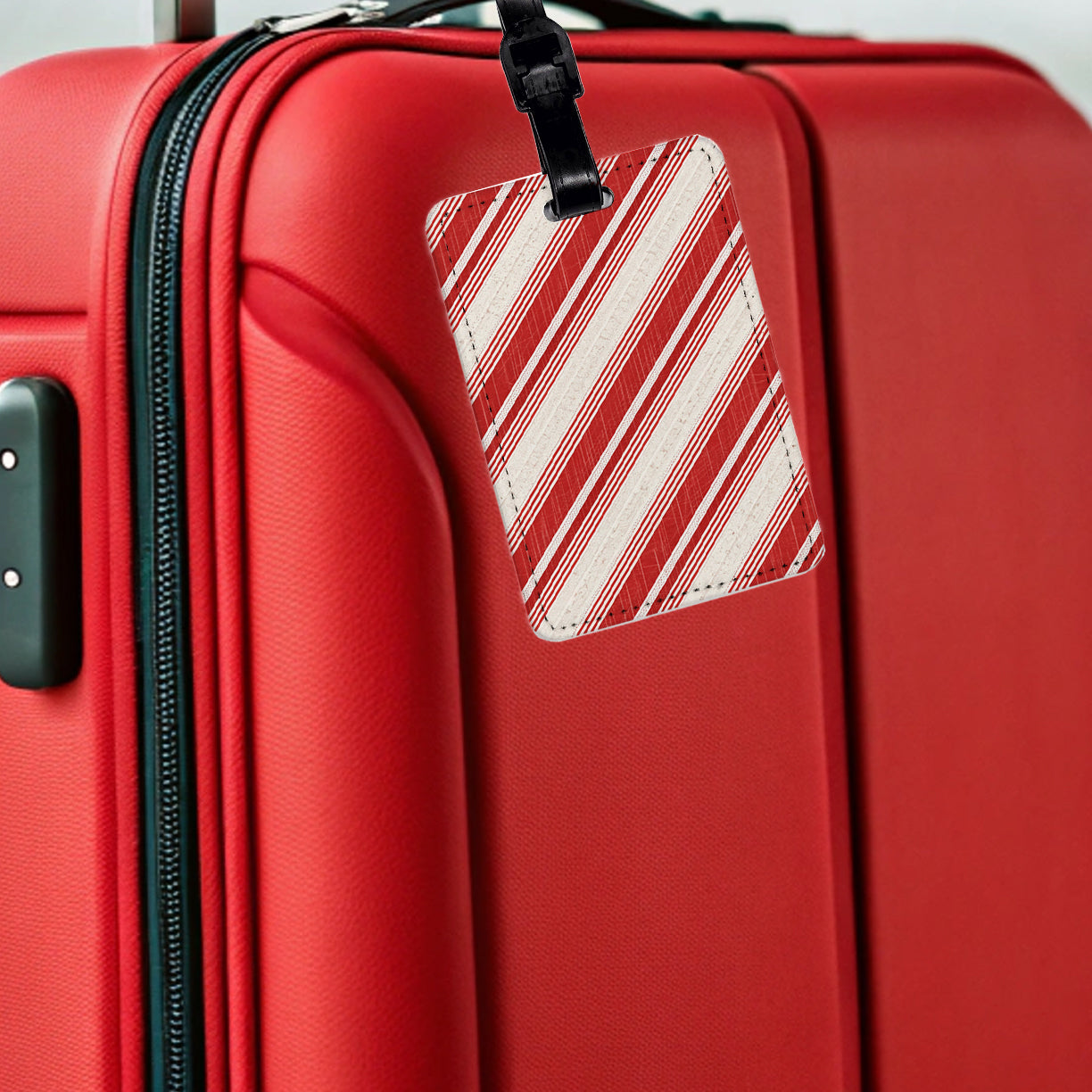 Red Diagonal Stripes Travel Faux Leather Luggage Tag