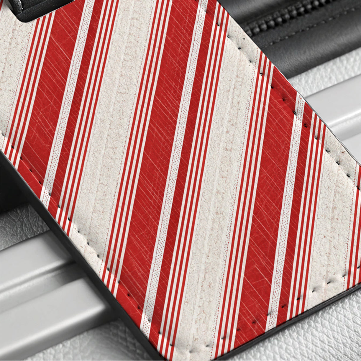 Red Diagonal Stripes Travel Faux Leather Luggage Tag