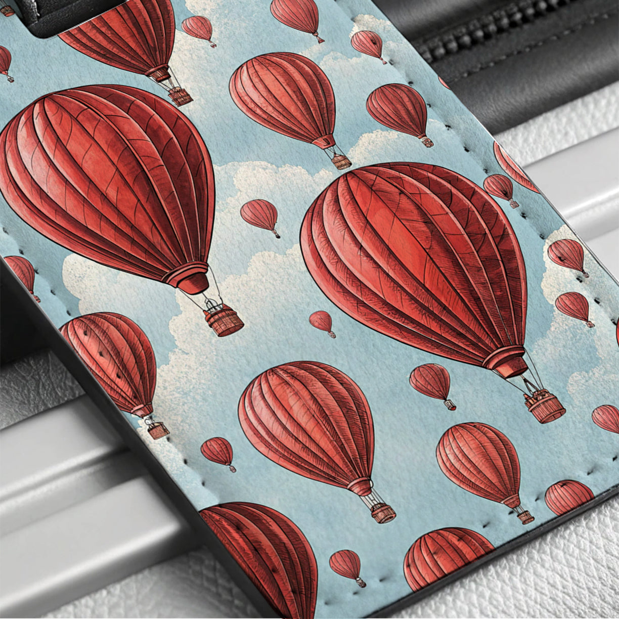 Red Hot Air Balloons Travel Faux Leather Luggage Tag