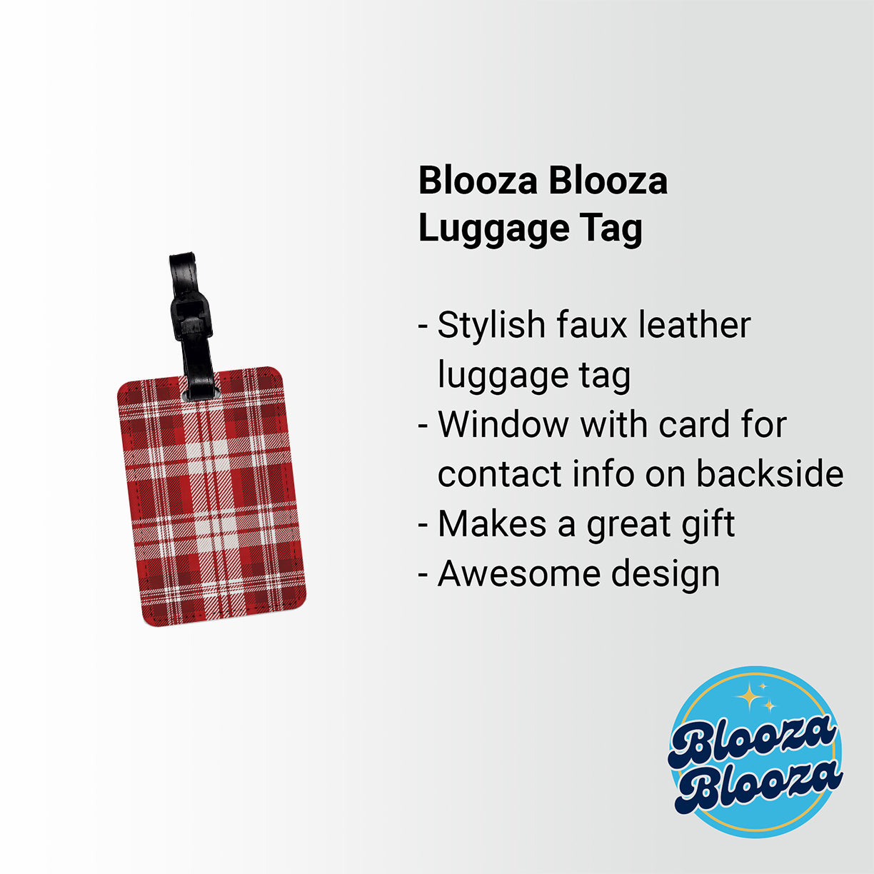 Red Plaid Background Travel Faux Leather Luggage Tag