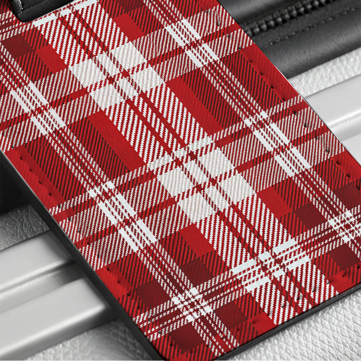 Red Plaid Background Travel Faux Leather Luggage Tag