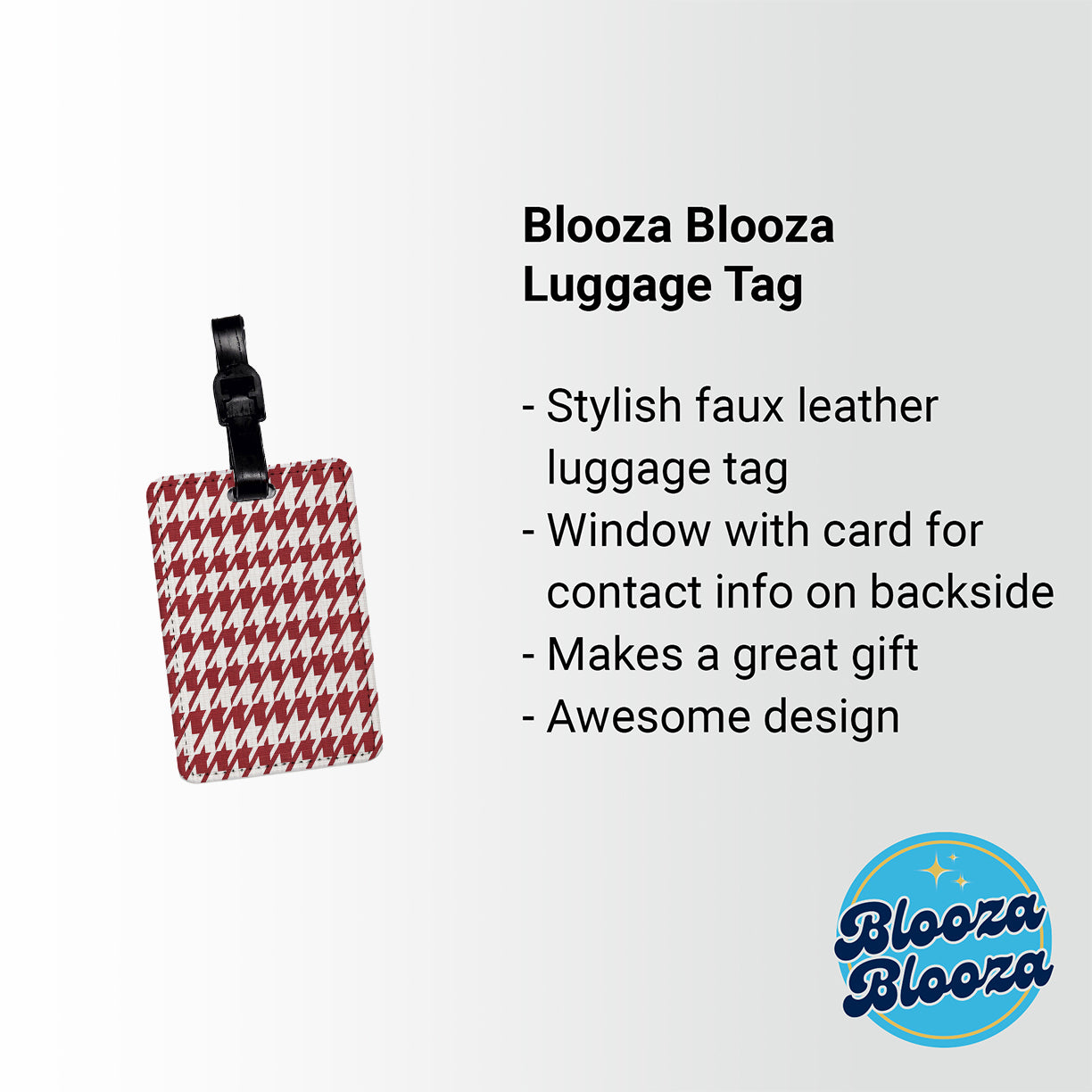 Red White Houndstooth Travel Faux Leather Luggage Tag