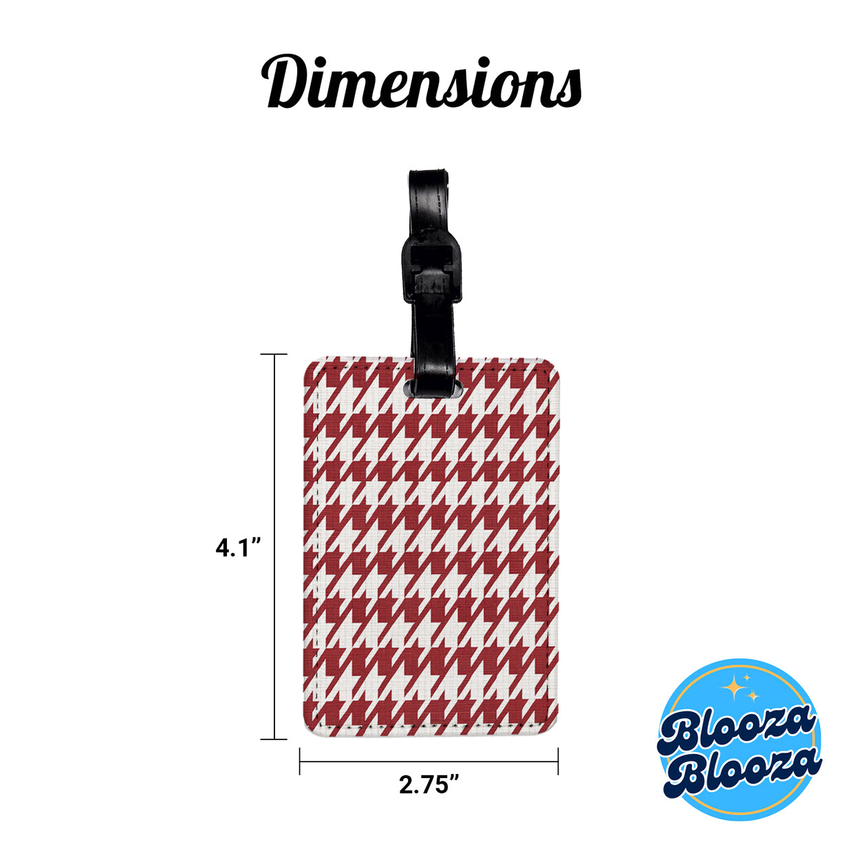 Red White Houndstooth Travel Faux Leather Luggage Tag