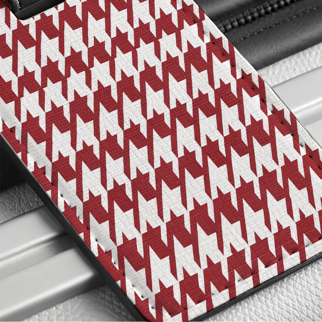 Red White Houndstooth Travel Faux Leather Luggage Tag