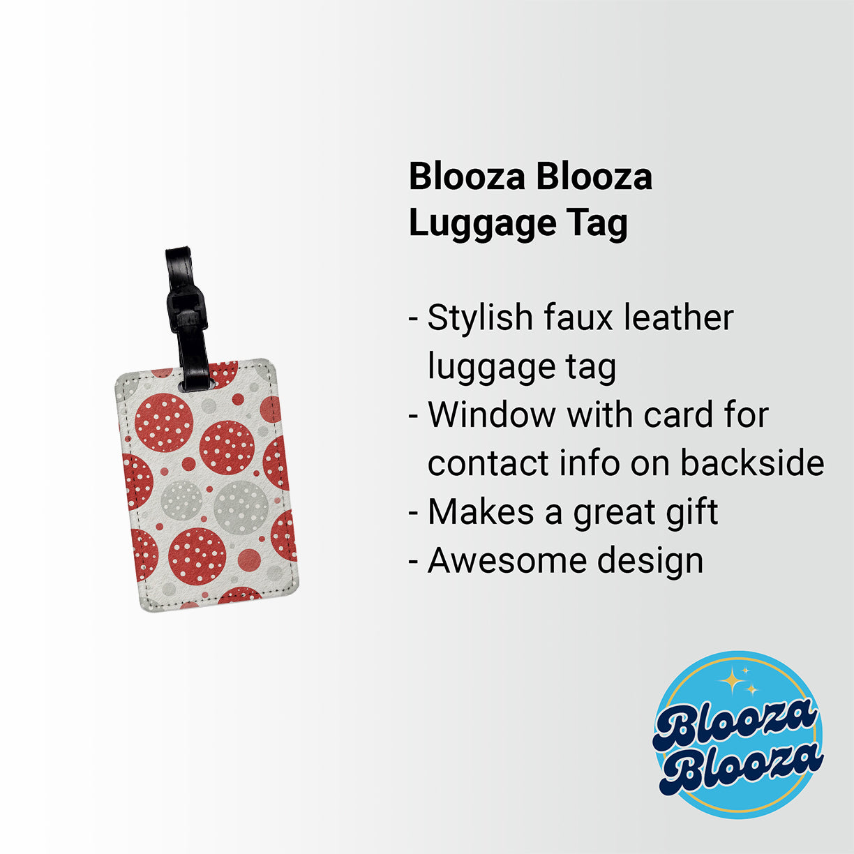 Red White Polka Dots Travel Faux Leather Luggage Tag