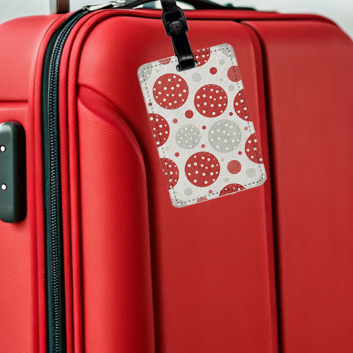 Red White Polka Dots Travel Faux Leather Luggage Tag