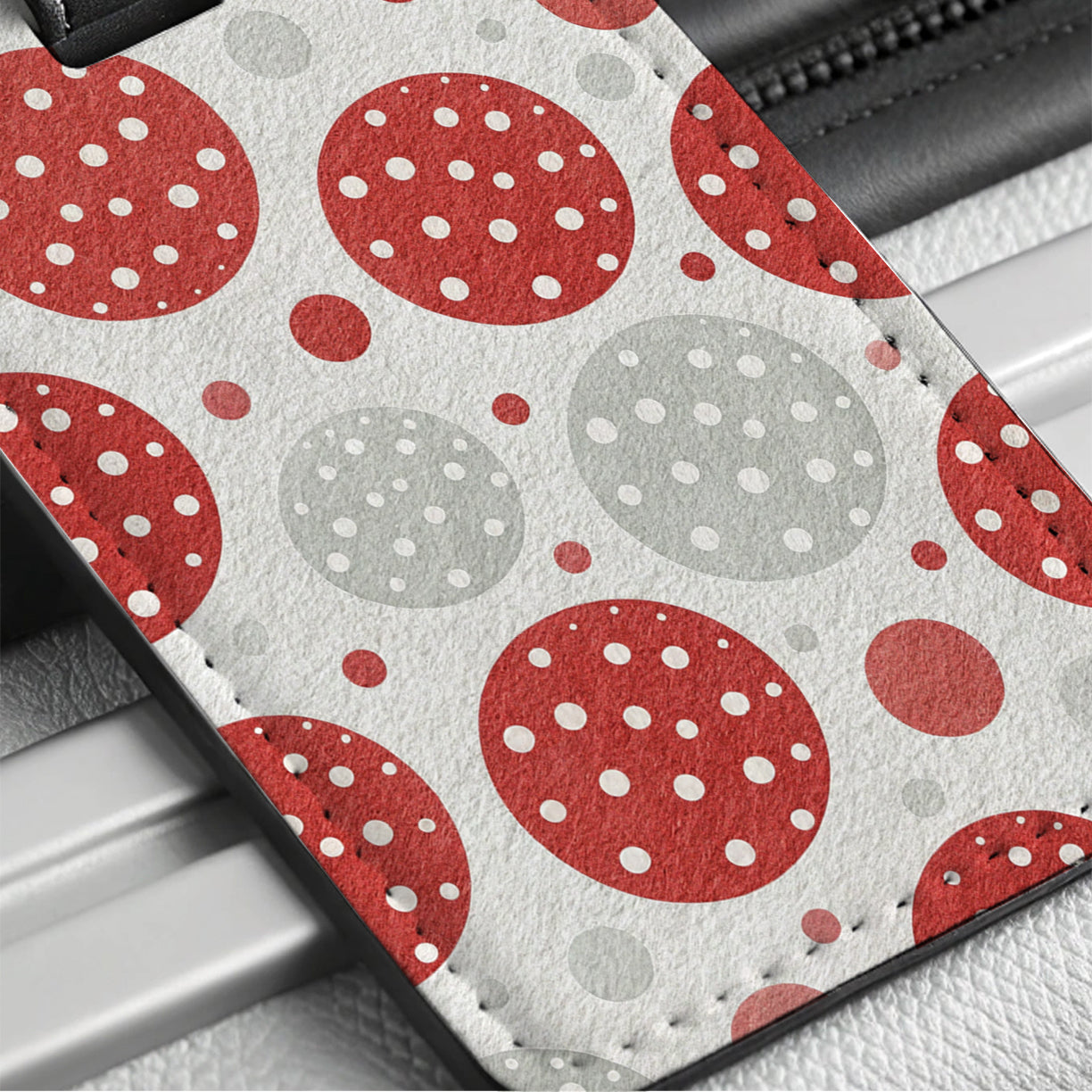 Red White Polka Dots Travel Faux Leather Luggage Tag